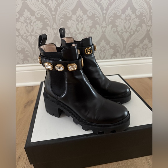 Gucci Trip Embellished Block Heel Chelsea Boots - Picture 1 of 9